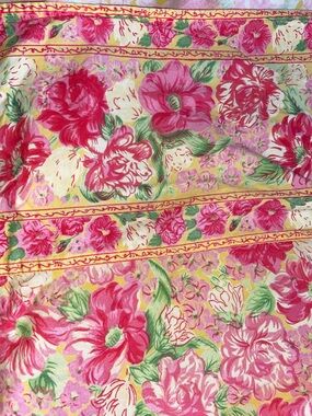 Vintage April Cornell 100% Cotton 60”x96” Tablecloth Spring Floral Pink Yellow